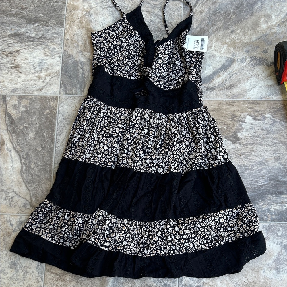 Angie Black and White Tiered Floral Dress